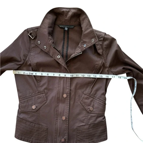 WHBM Chocolate Brown Bomber style Jacket / Coat Copper Snap Buttons & Buckle xxs - Picture 3 of 8